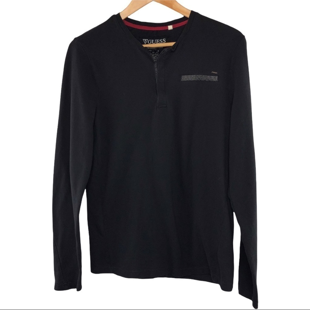 Guess black textured ribbed LS top, M